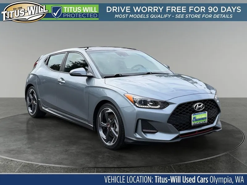 2019 Hyundai Veloster Turbo in Sonic Silver — front three-quarter view