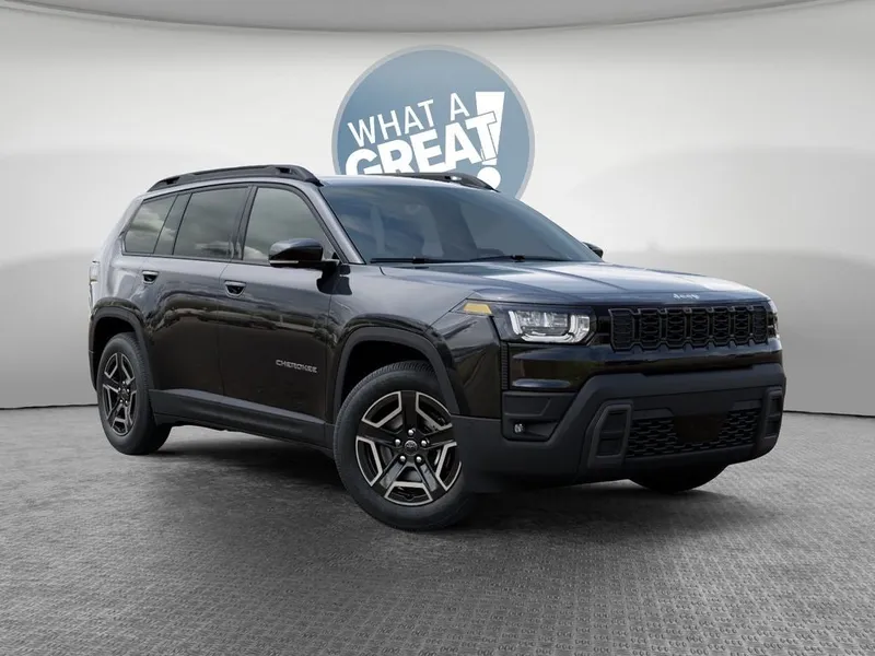 2026 Jeep Cherokee Limited in Diamond Black Crystal Pearl-Coat Exterior Paint — front three-quarter view