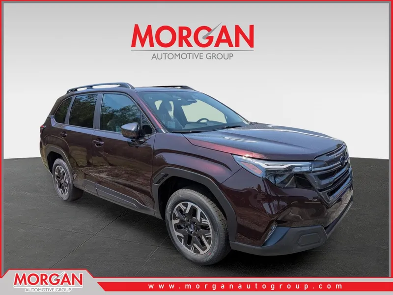 2026 Subaru Forester Premium in Dark Mahogany Pearl — front three-quarter view