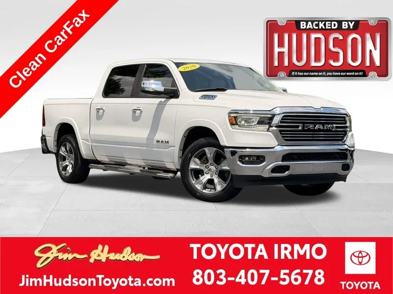 2020 RAM 1500 Laramie in Bright White Clearcoat — front three-quarter view