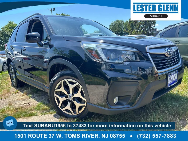 2021 Subaru Forester Premium in Crystal Black Silica — front three-quarter view