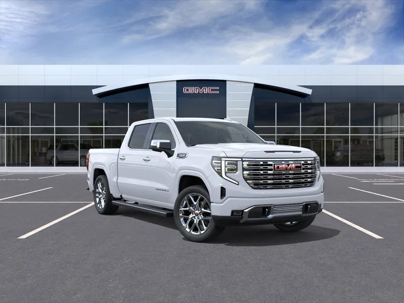2026 GMC Sierra 1500 Denali in Glacier White Tricoat — front three-quarter view