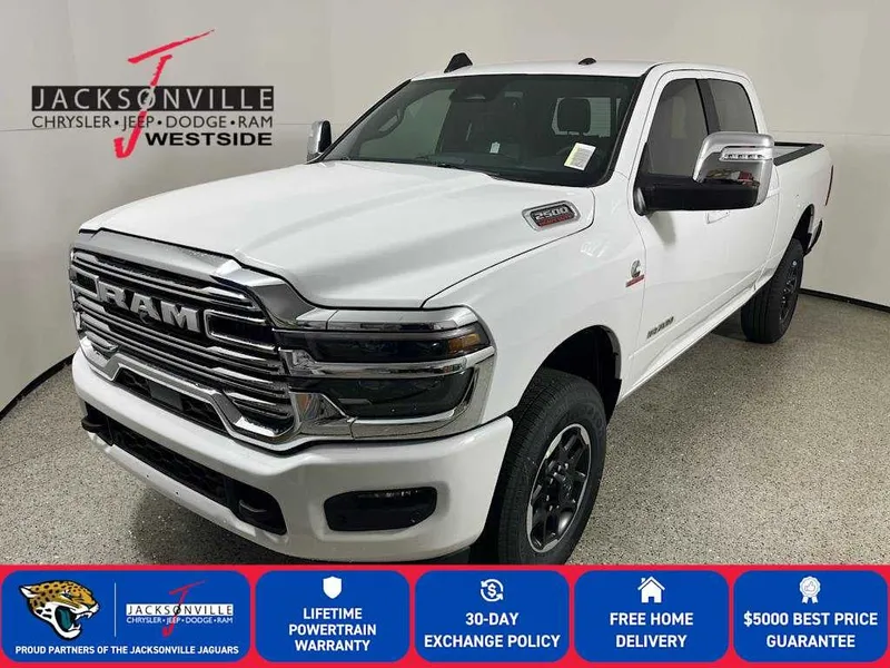2026 RAM 2500 Laramie in Bright White Clear-Coat Exterior Paint — front three-quarter view