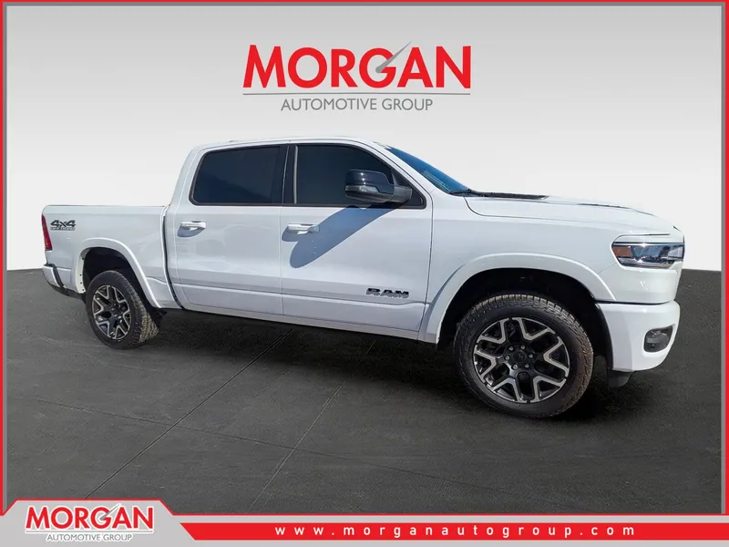 2026 Ram 1500 Laramie in White — front three-quarter view
