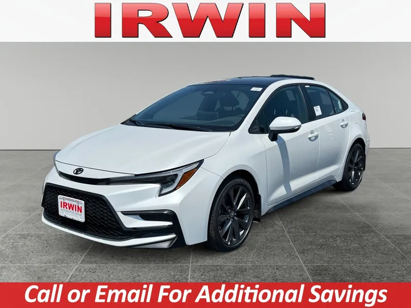 2026 Toyota Corolla XSE in Wind Chill Pearl With Midnight Black Metallic Roof — front three-quarter view