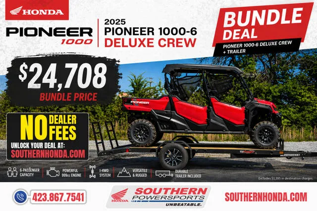 2025 Honda® Pioneer 1000-6 Deluxe Crew Trailer Bundle