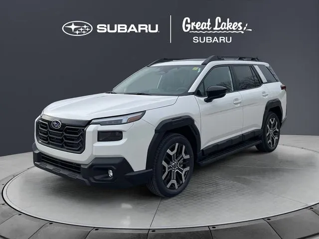 2026 Subaru OUTBACK Touring XT in Crystal White Pearl — front three-quarter view