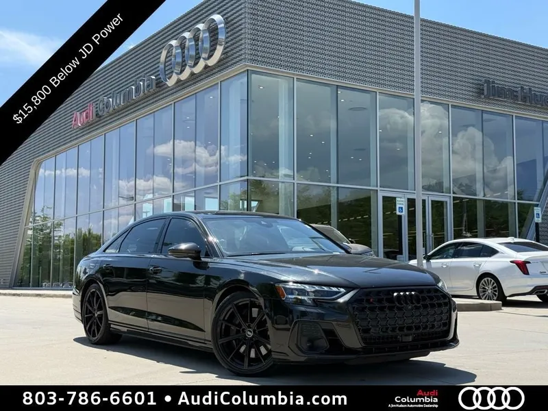 2023 Audi S8 4.0T quattro in Vesuvius Gray Metallic — front three-quarter view