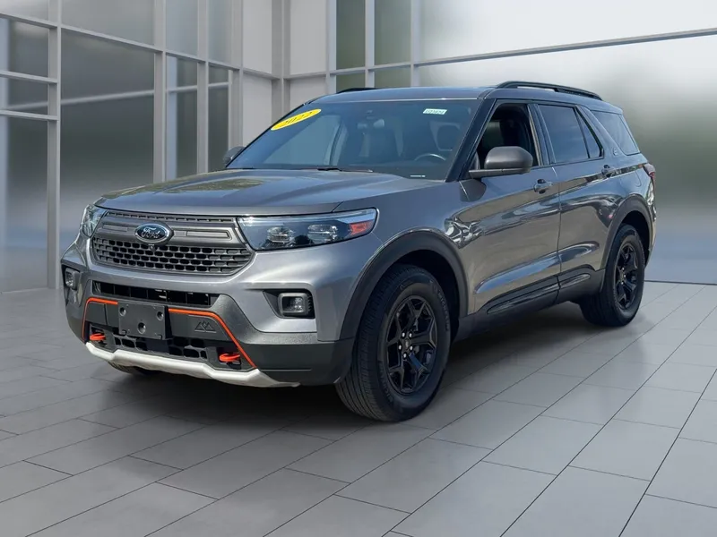 2022 Ford Explorer Timberline in Gray Metallic — front three-quarter view