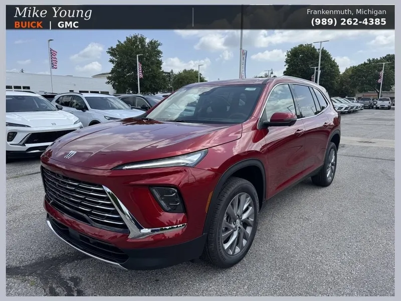2026 Buick Enclave Preferred in Cherry Red Tintcoat — front three-quarter view