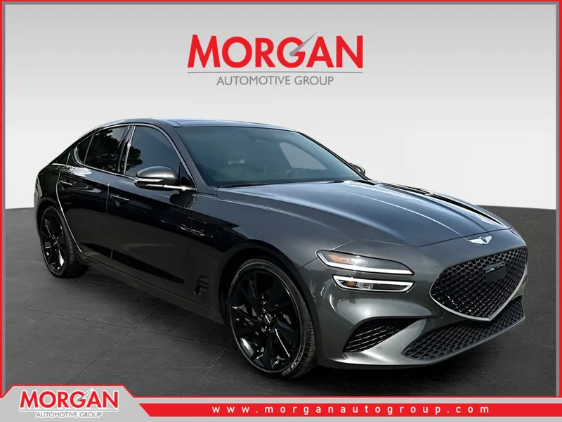 2023 Genesis G70 2.0T in Gray — front three-quarter view