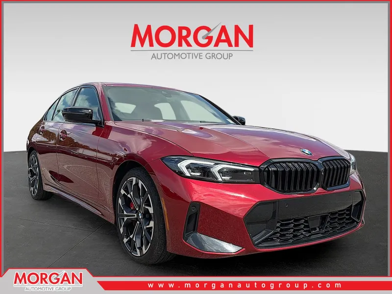 2025 BMW 3 Series 330i in Red Metallic — front three-quarter view