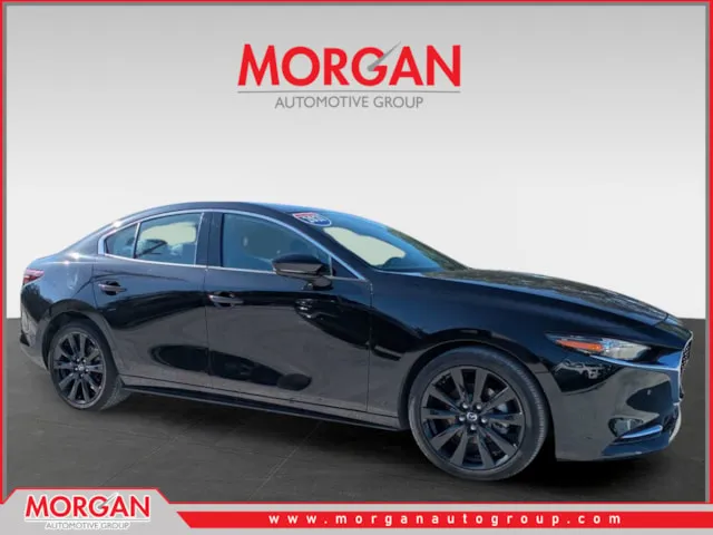 2021 Mazda Mazda3 Sedan 3 Sedan 2.5 Turbo Premium Plus in Jet Black Mica — front three-quarter view