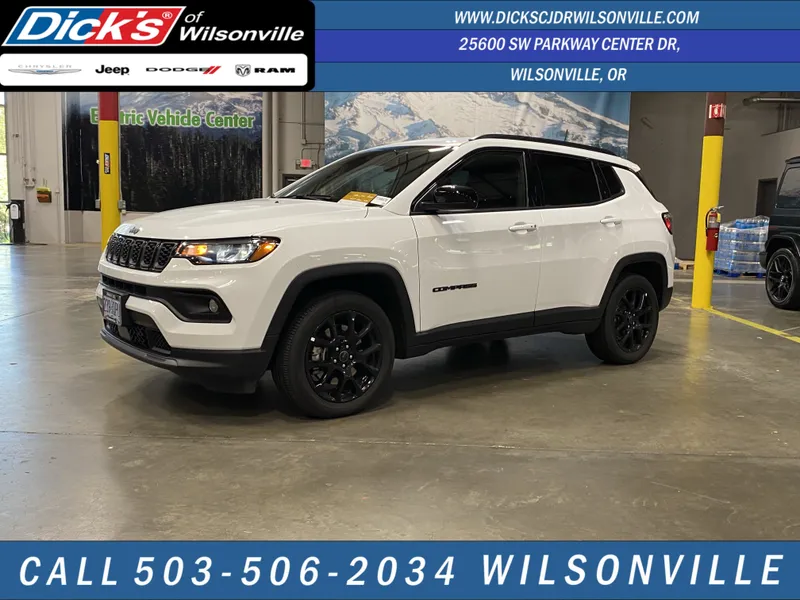 2026 Jeep Compass Latitude in Bright White Clearcoat — front three-quarter view
