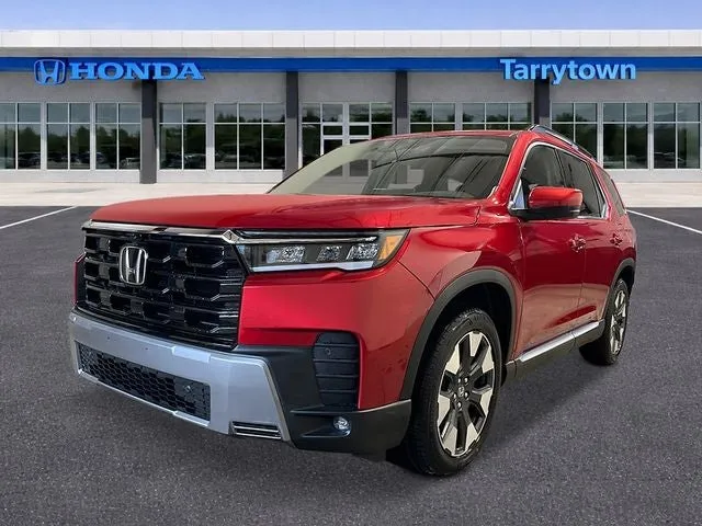 2026 Honda Pilot AWD Touring in Radiant Red Metallic II — front three-quarter view