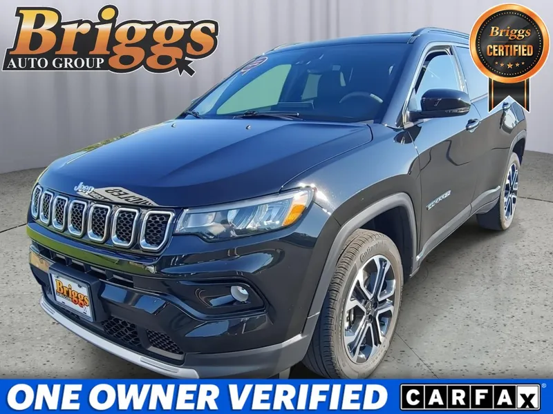 2023 Jeep Compass Limited in Diamond Black Crystal Pearlcoat — front three-quarter view