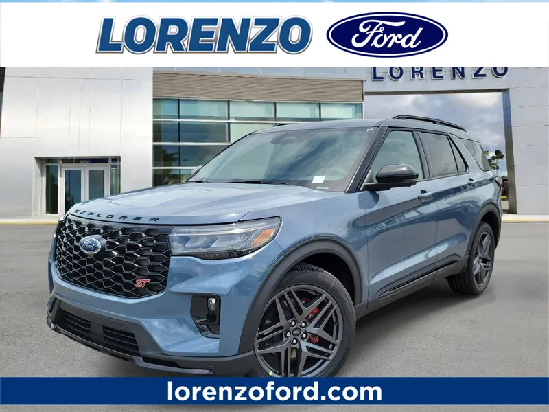 2026 Ford Explorer ST in Vapor Blue Metallic — front three-quarter view