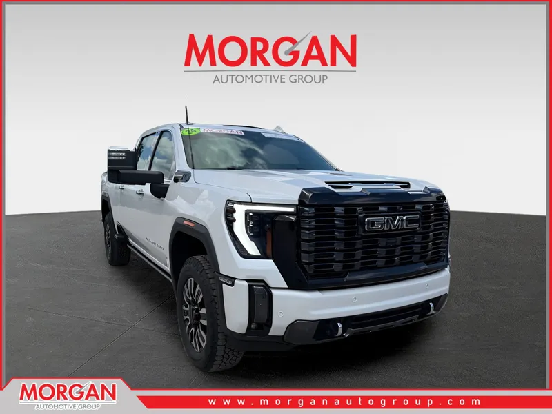 2024 GMC Sierra 2500HD Denali Ultimate in White Frost Tricoat — front three-quarter view