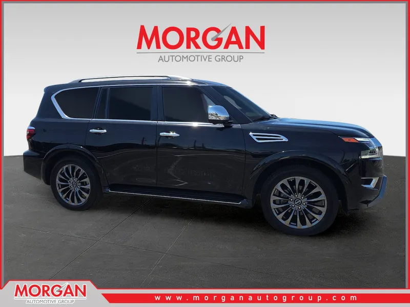 2023 Nissan Armada Platinum in Black — front three-quarter view