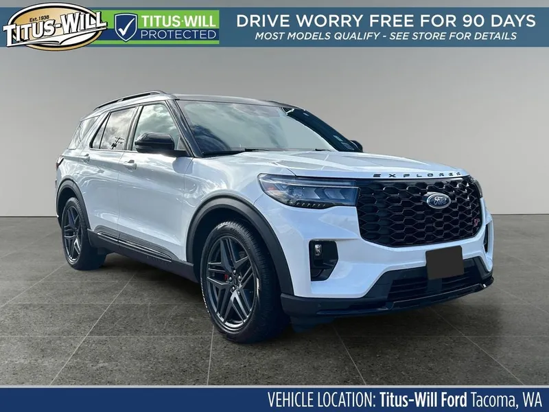 2025 Ford Explorer ST in White — front three-quarter view