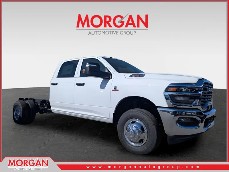 2026 Ram 3500 Tradesman Chassis in White — front three-quarter view