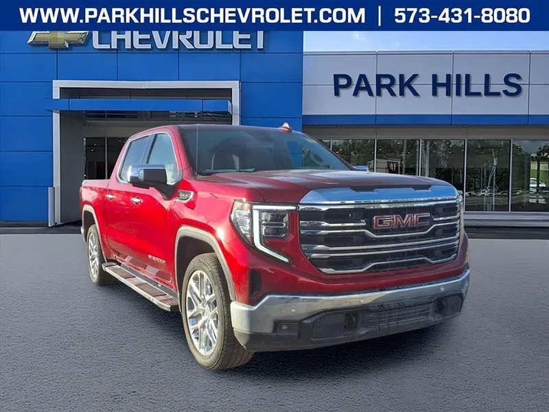 2023 GMC Sierra 1500 SLT in Volcanic Red Tintcoat — front three-quarter view