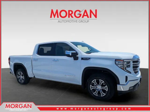 2025 GMC Sierra 1500 SLT in White — front three-quarter view