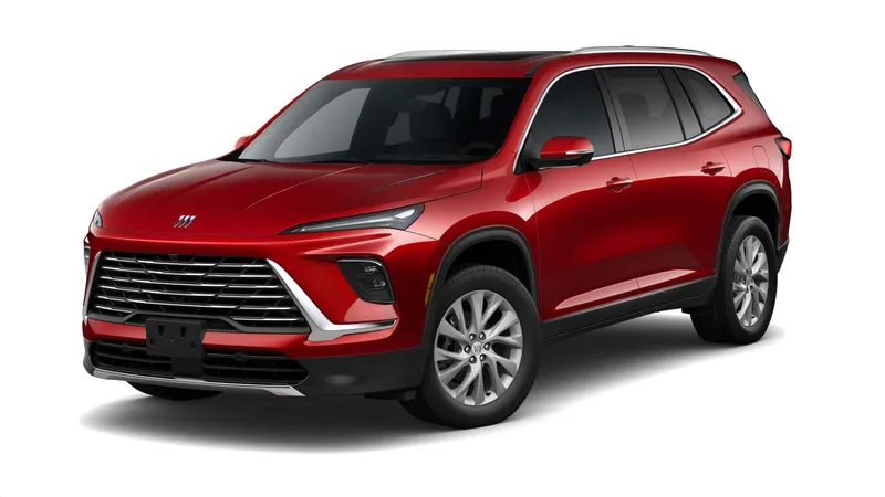2026 Buick Enclave Preferred in Cherry Red Tintcoat — front three-quarter view
