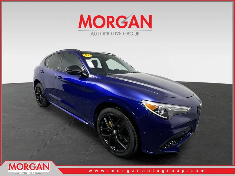 2021 Alfa Romeo Stelvio Ti in Anodized Blue Metallic — front three-quarter view
