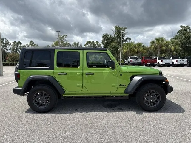 2026 Jeep Wrangler Sport S in Mojito Clearcoat — front three-quarter view