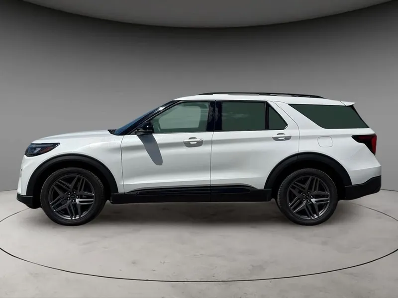 2025 Ford Explorer ST in Star White Metallic Tri-Coat — front three-quarter view