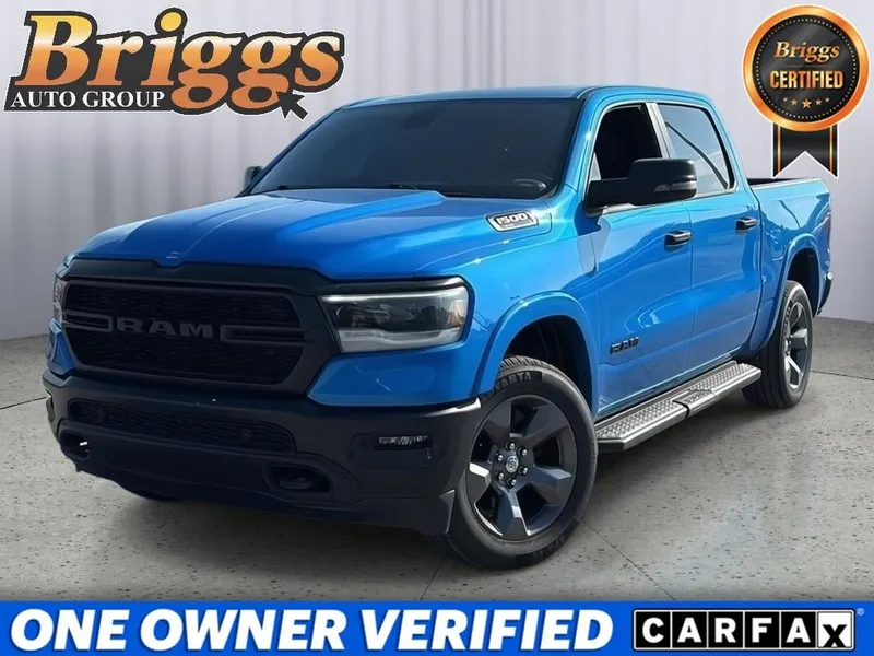 2023 RAM 1500 Big Horn in Hydro Blue Pearlcoat — front three-quarter view