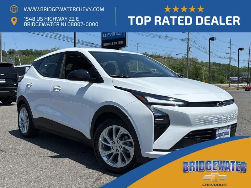 2027 Chevrolet Bolt LT in Summit White — front three-quarter view