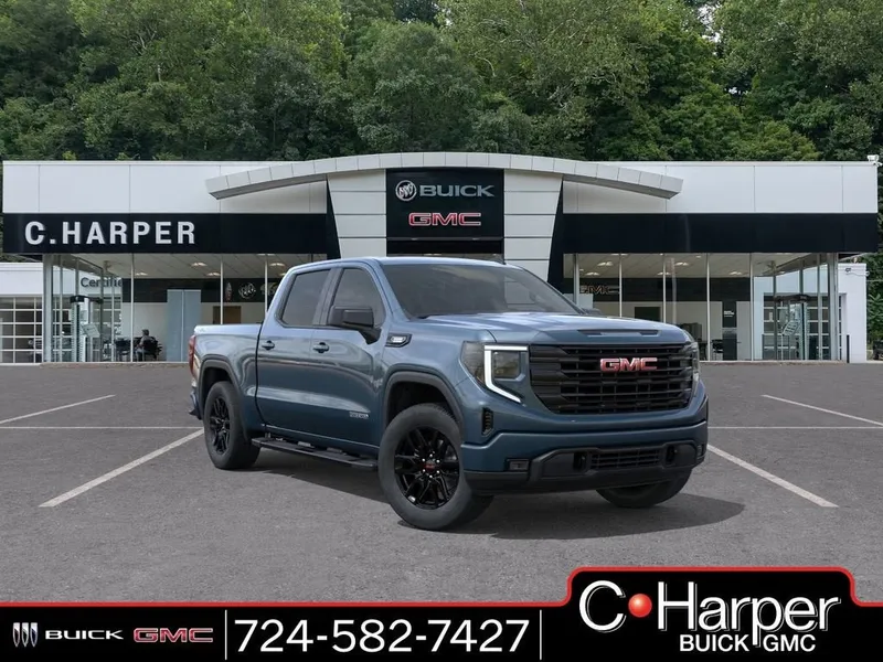 2026 GMC Sierra 1500 Elevation in Downpour Metallic — front three-quarter view
