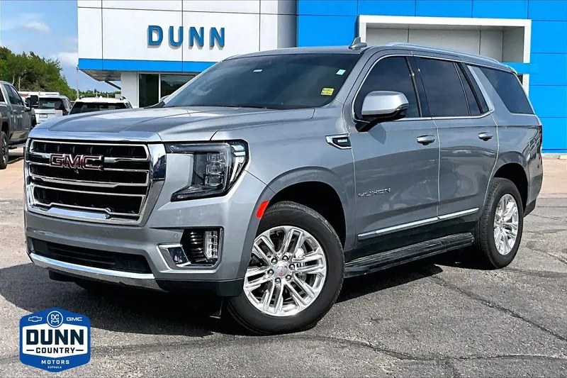 2023 GMC Yukon SLT in Sterling Metallic — front three-quarter view