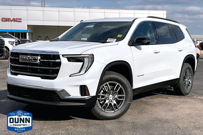 2026 GMC Acadia Elevation in Glacier White Tricoat — front three-quarter view