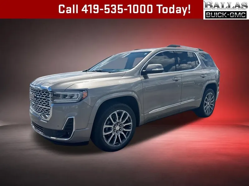 2023 GMC Acadia Denali in Light Stone Metallic — front three-quarter view