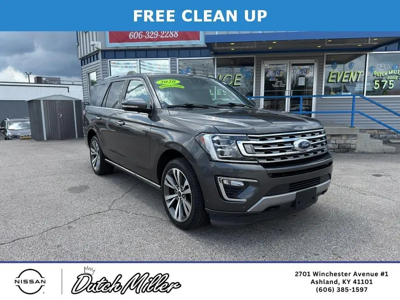 2020 Ford Expedition Limited in Magnetic Metallic — front three-quarter view