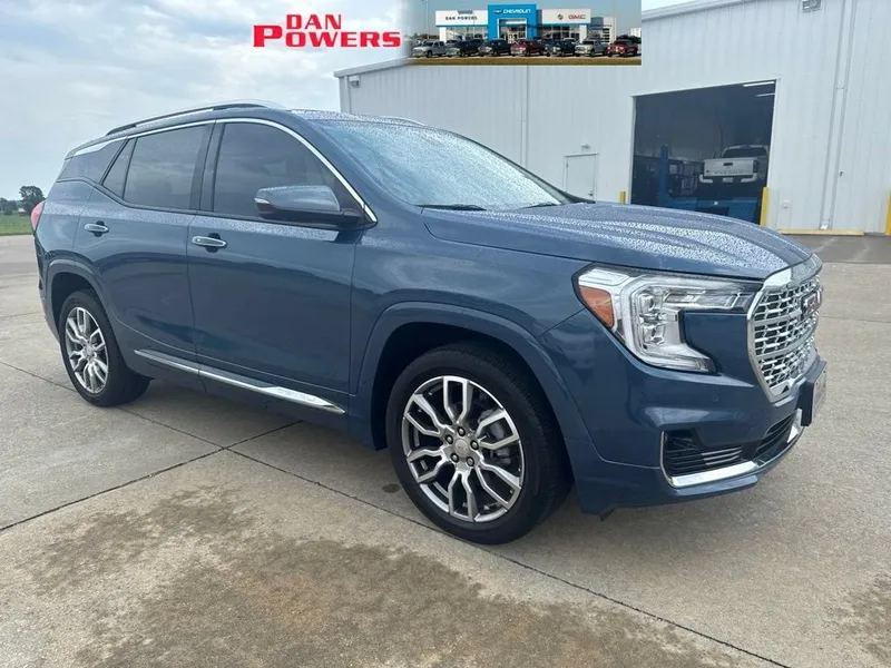 2024 GMC Terrain Denali in Downpour Metallic — front three-quarter view
