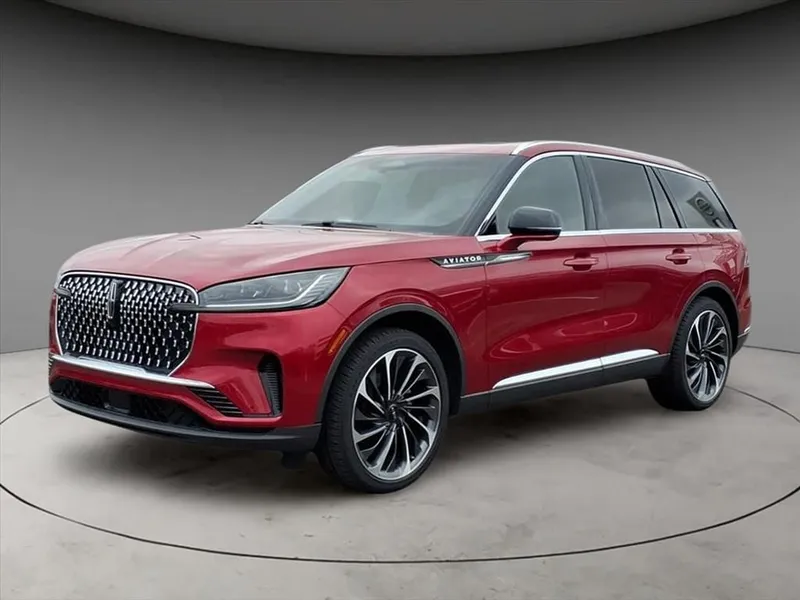 2025 Lincoln Aviator Reserve in Red — front three-quarter view
