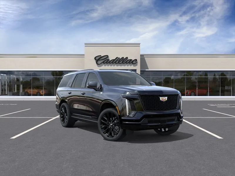 2026 Cadillac Escalade Platinum Sport in Black Raven — front three-quarter view