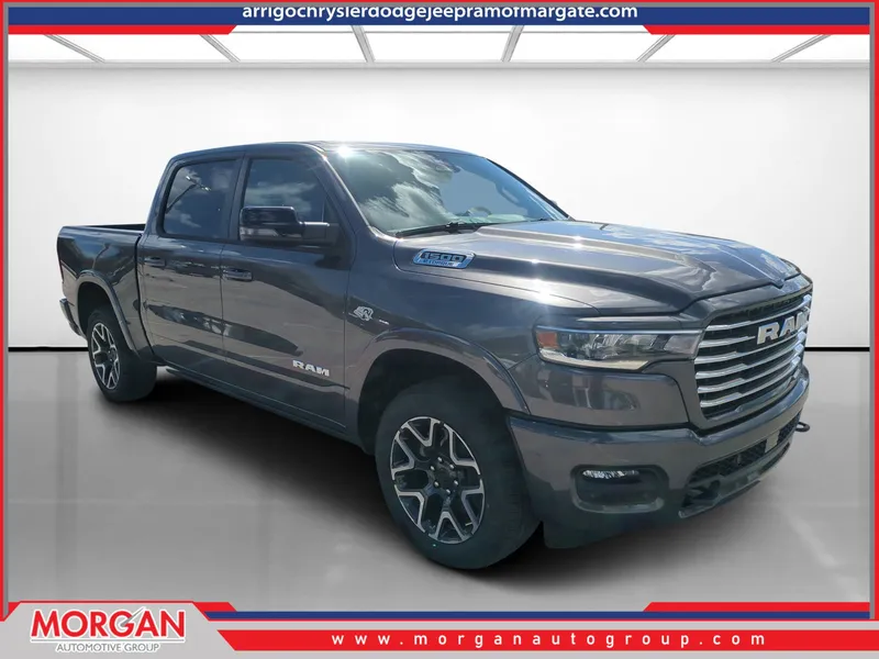 2026 Ram 1500 Laramie in Gray — front three-quarter view