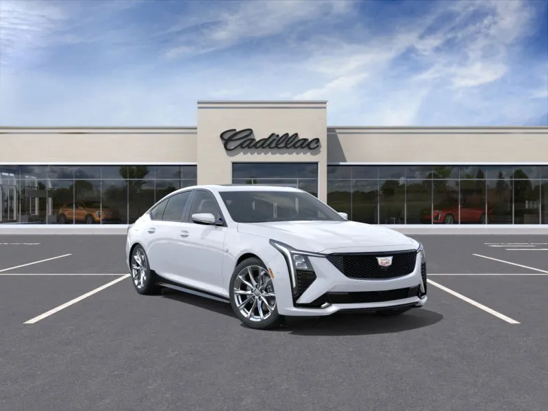 2026 Cadillac CT5 Sport in Summit White — front three-quarter view