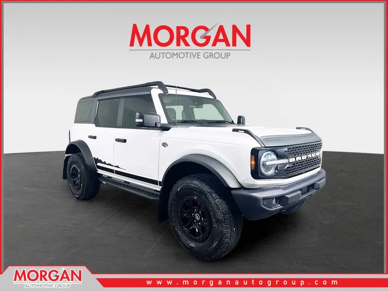 2022 Ford Bronco Wildtrak in White — front three-quarter view
