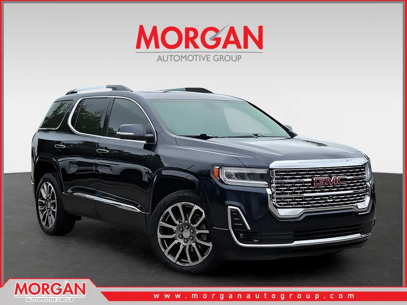 2021 GMC Acadia Denali in Blue — front three-quarter view