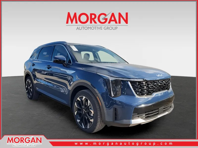 2025 Kia Sorento EX in Midnight Lake Blue — front three-quarter view