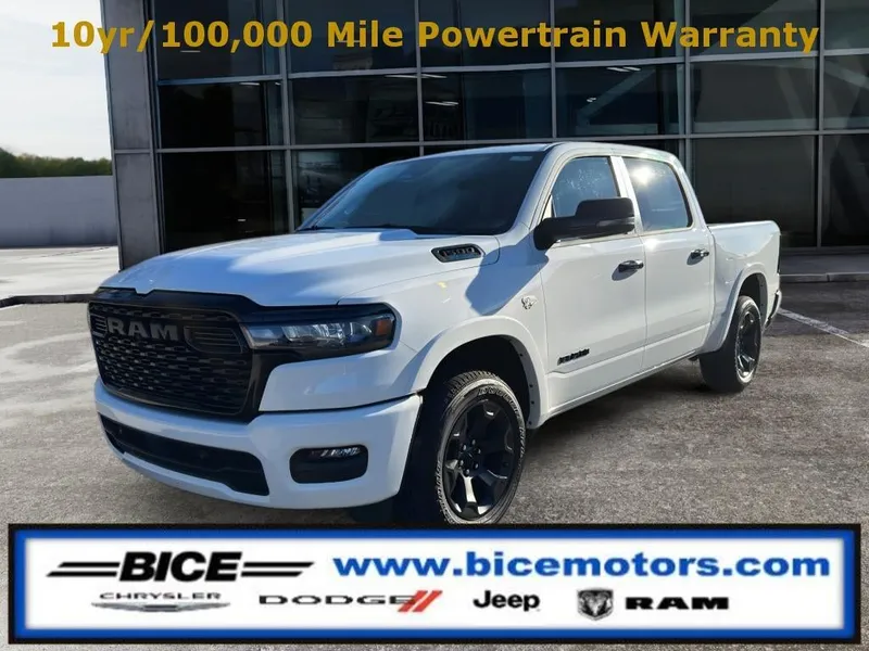 2026 RAM Ram 1500 Big Horn Crew Cab 4x4 in Bright White Clear-Coat Exterior Paint — front three-quarter view