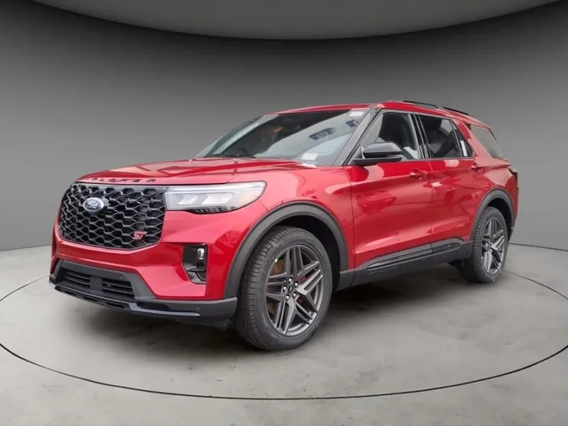 2026 Ford Explorer ST in Red Metallic — front three-quarter view