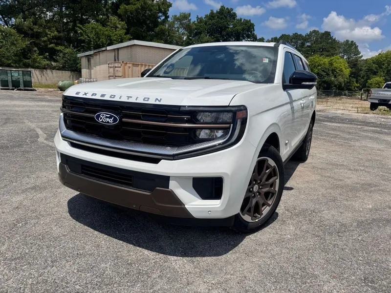 2027 Ford Expedition King Ranch in White — front three-quarter view