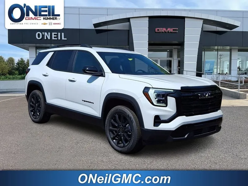2026 GMC Terrain Elevation in Summit White — front three-quarter view